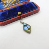 TLM Sterling Silver & Morpho Butterfly Wing Tropical Island Drop Pendant Antique