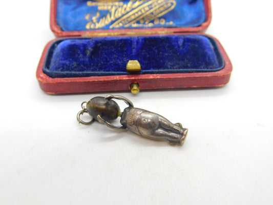 WW1-era Silver & Wooden 'Fumsup' Good Luck Charm Pendant Antique c1915