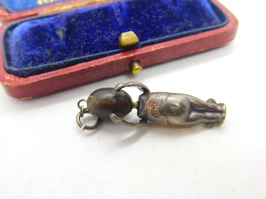 WW1-era Silver & Wooden 'Fumsup' Good Luck Charm Pendant Antique c1915