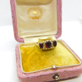 9ct Yellow Gold, Garnet & Diamond Paste Boat Ring 1982 Birmingham Vintage