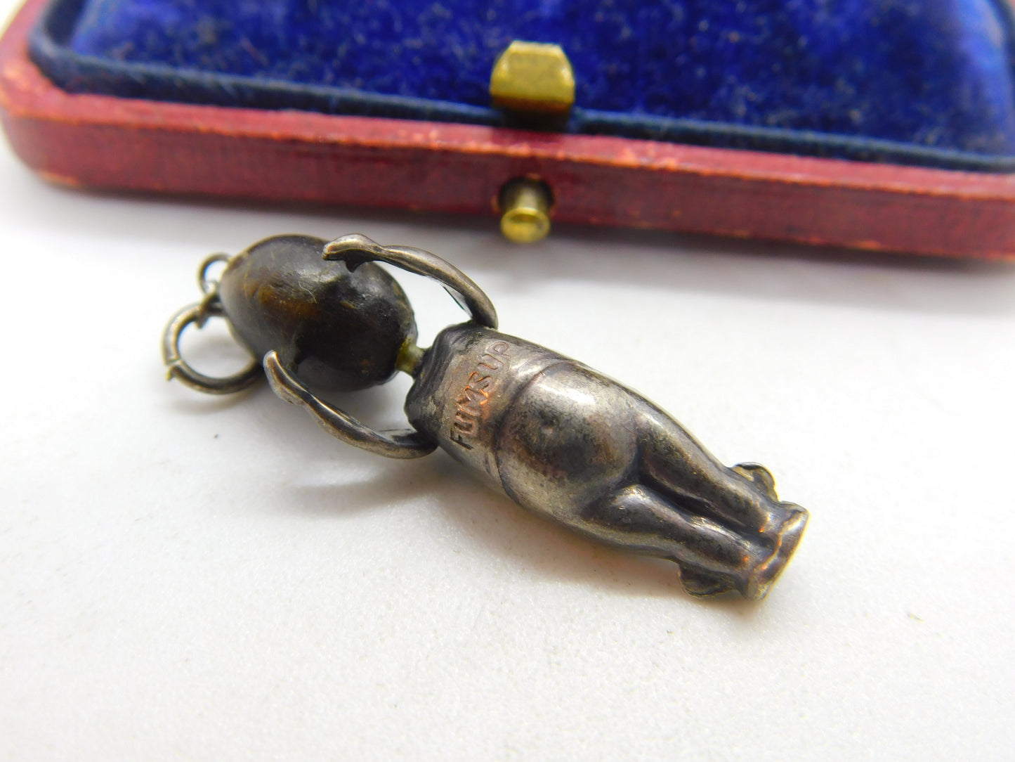 WW1-era Silver & Wooden 'Fumsup' Good Luck Charm Pendant Antique c1915