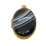 Victorian Rolled Gold & Banded Agate Double-Sided Locket Pendant Antique c1880