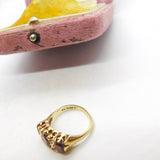 9ct Yellow Gold, Garnet & Diamond Paste Boat Ring 1982 Birmingham Vintage