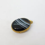 Victorian Rolled Gold & Banded Agate Double-Sided Locket Pendant Antique c1880