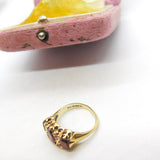 9ct Yellow Gold, Garnet & Diamond Paste Boat Ring 1982 Birmingham Vintage