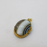 Victorian Rolled Gold & Banded Agate Double-Sided Locket Pendant Antique c1880