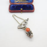 Victorian Sterling Silver & Cabochon Coral Set Snake Pendant Antique c1890