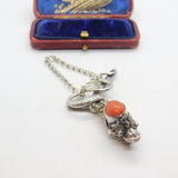 Victorian Sterling Silver & Cabochon Coral Set Snake Pendant Antique c1890