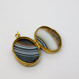 Victorian Rolled Gold & Banded Agate Double-Sided Locket Pendant Antique c1880