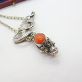 Victorian Sterling Silver & Cabochon Coral Set Snake Pendant Antique c1890