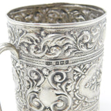 Edwardian Sterling Silver Floral Christening Mug Antique 1906 Birmingham