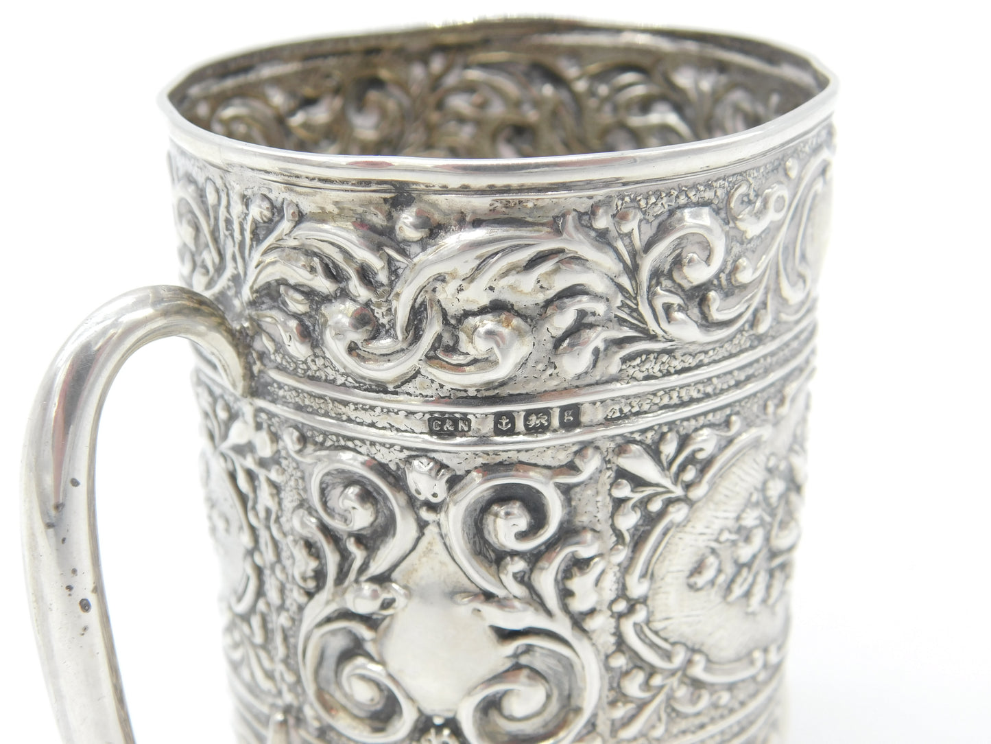 Edwardian Sterling Silver Floral Christening Mug Antique 1906 Birmingham