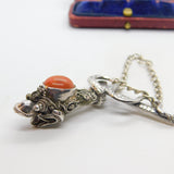Victorian Sterling Silver & Cabochon Coral Set Snake Pendant Antique c1890