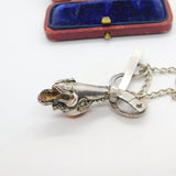 Victorian Sterling Silver & Cabochon Coral Set Snake Pendant Antique c1890
