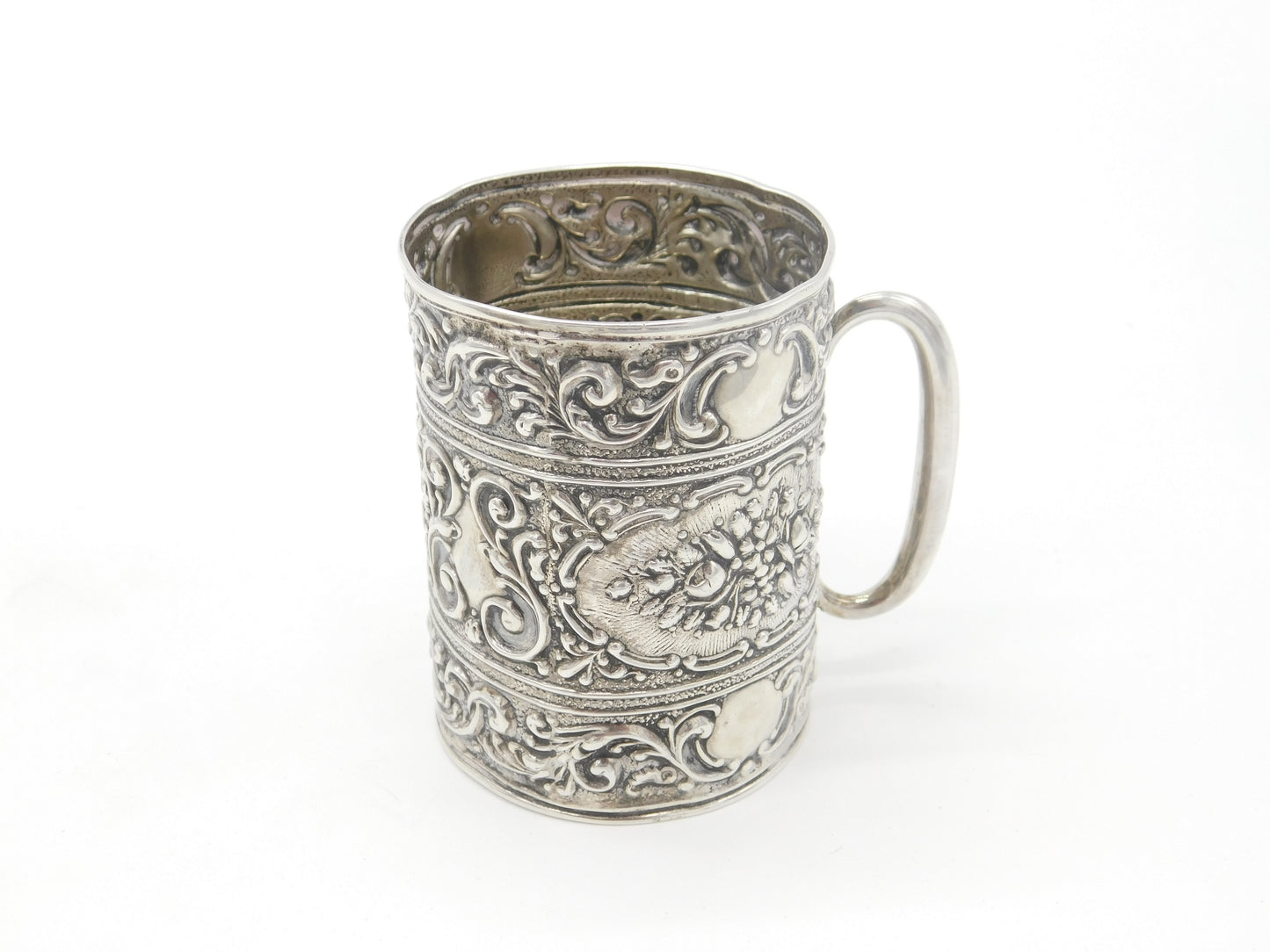 Edwardian Sterling Silver Floral Christening Mug Antique 1906 Birmingham