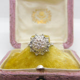 Italian 18ct White Gold & Spinel Set Floral Cluster Dress Ring Vintage c1990