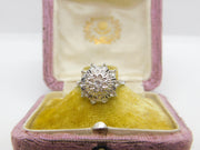 Italian 18ct White Gold & Spinel Set Floral Cluster Dress Ring Vintage c1990