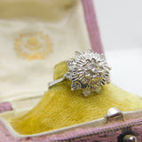 Italian 18ct White Gold & Spinel Set Floral Cluster Dress Ring Vintage c1990