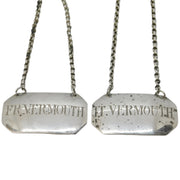 Pair of Sterling Silver French & Italian Vermouth Decanter Labels Antique 1932 London