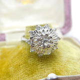 Italian 18ct White Gold & Spinel Set Floral Cluster Dress Ring Vintage c1990