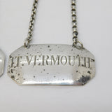 Pair of Sterling Silver French & Italian Vermouth Decanter Labels Antique 1932 London