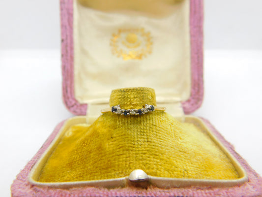 9ct Yellow Gold, Sapphire & Diamond Band Ring Vintage c1980 Sheffield