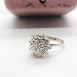 Italian 18ct White Gold & Spinel Set Floral Cluster Dress Ring Vintage c1990