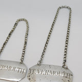 Pair of Sterling Silver French & Italian Vermouth Decanter Labels Antique 1932 London