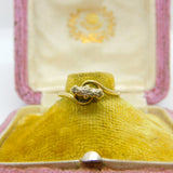 9ct Yellow Gold Small Diamond Set Crossover Ring 1969 Birmingham Vintage