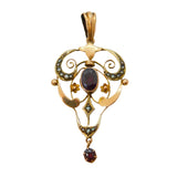 Edwardian 9ct Gold, Garnet & Seed Pearl Lavalier Drop Pendant Antique c1910