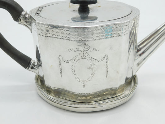 George III Sterling Silver Bright Cut Teapot & Stand Antique 1780 London