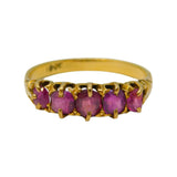 Edwardian 18ct Yellow Gold & Five-Stone Ruby Boat Ring Antique c1910