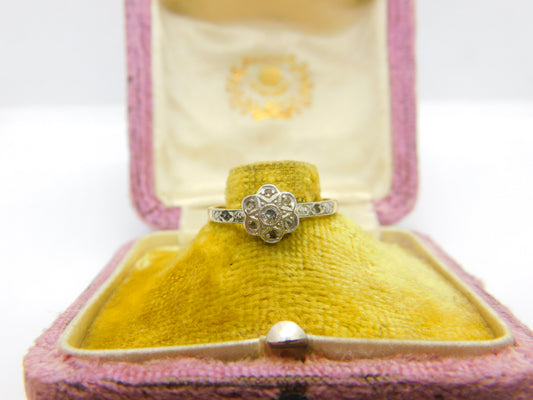 Victorian 18ct Yellow Gold Diamond Set Daisy Cluster Ring Antique c1890