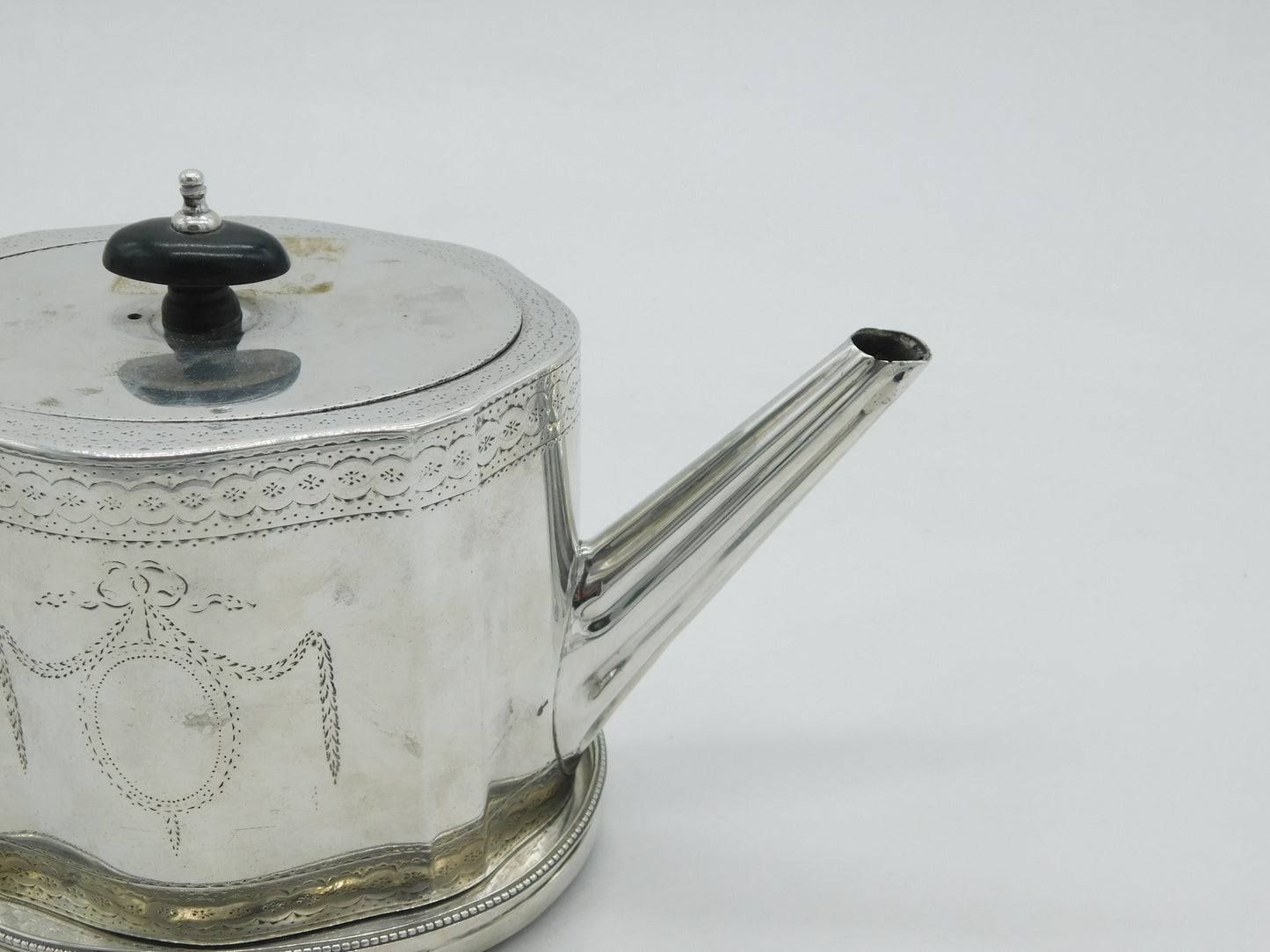 George III Sterling Silver Bright Cut Teapot & Stand Antique 1780 London