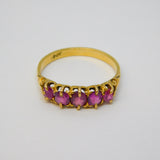 Edwardian 18ct Yellow Gold & Five-Stone Ruby Boat Ring Antique c1910