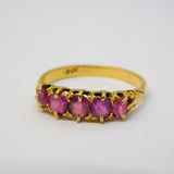 Edwardian 18ct Yellow Gold & Five-Stone Ruby Boat Ring Antique c1910