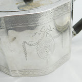 George III Sterling Silver Bright Cut Teapot & Stand Antique 1780 London