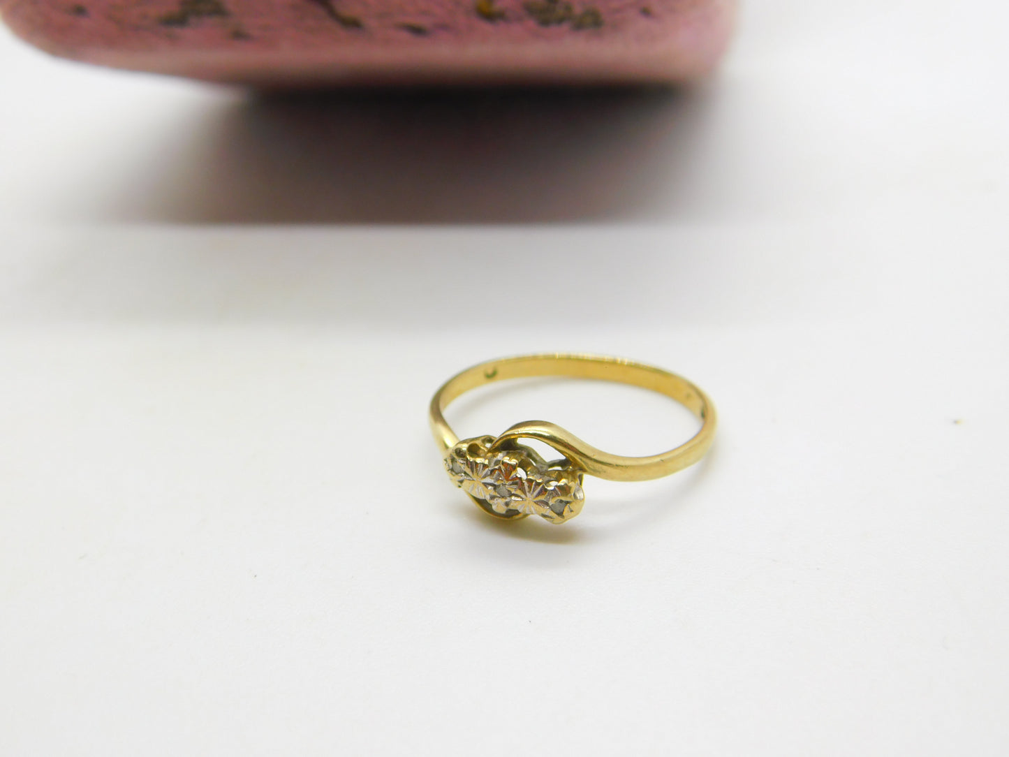 9ct Yellow Gold Small Diamond Set Crossover Ring 1969 Birmingham Vintage