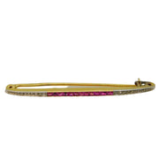 Art Deco 18ct Yellow Gold, Ruby & Diamond Set Bar Brooch Antique c1930s