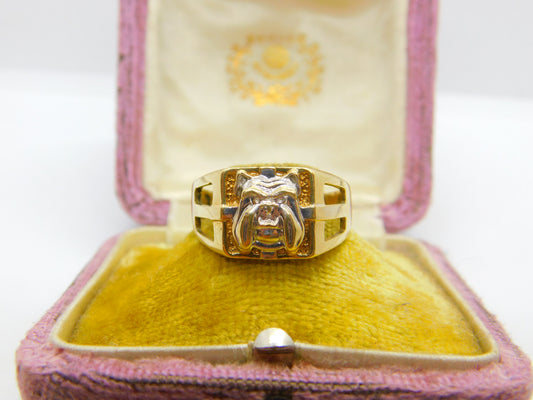 9ct Yellow Gold British Bulldog Large Signet Ring Vintage c2000 Sheffield