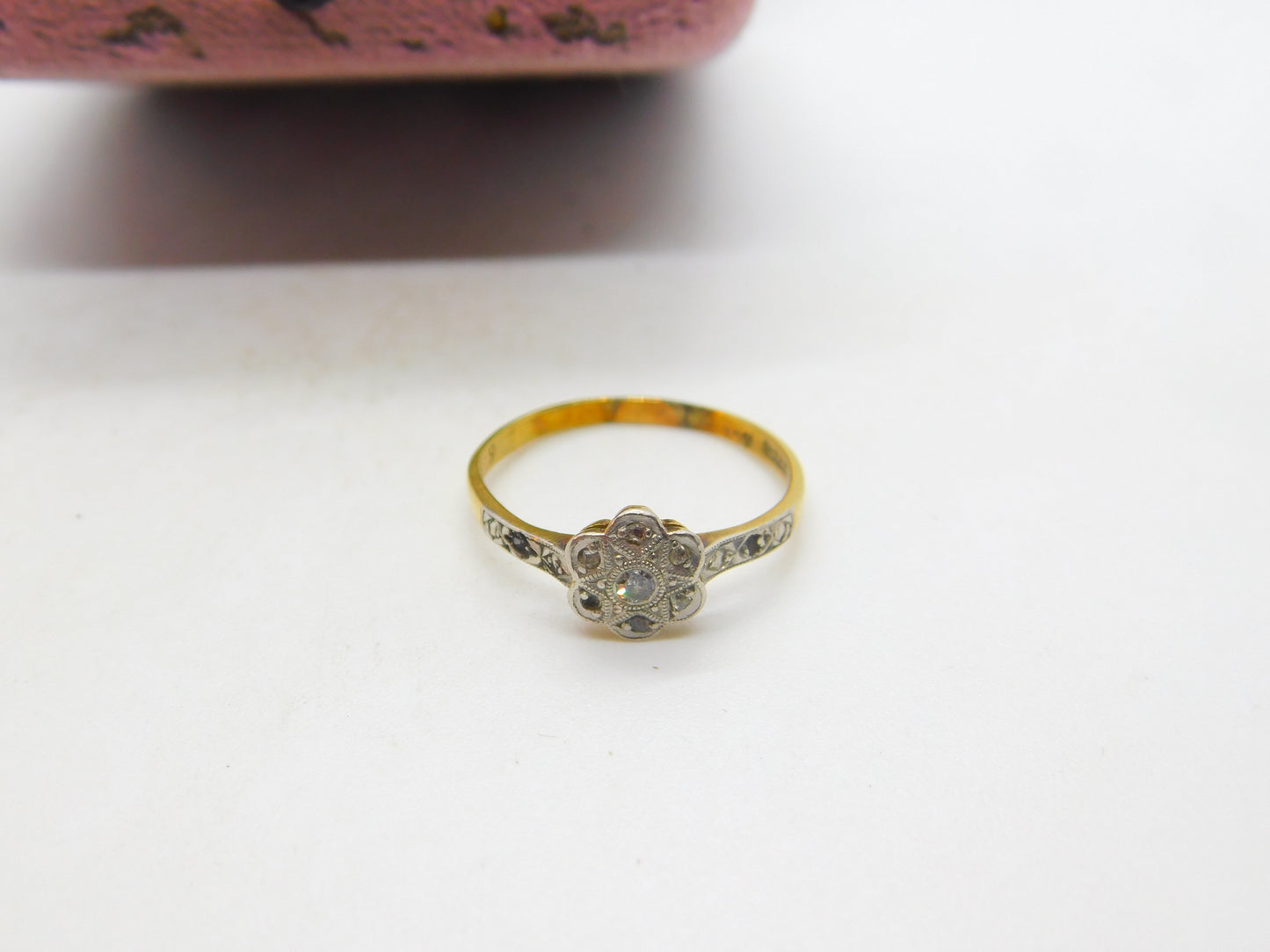 Victorian 18ct Yellow Gold Diamond Set Daisy Cluster Ring Antique c1890