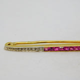Art Deco 18ct Yellow Gold, Ruby & Diamond Set Bar Brooch Antique c1930s