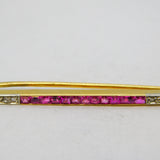 Art Deco 18ct Yellow Gold, Ruby & Diamond Set Bar Brooch Antique c1930s