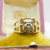 9ct Yellow Gold British Bulldog Large Signet Ring Vintage c2000 Sheffield