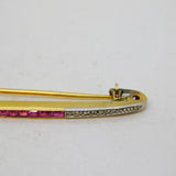 Art Deco 18ct Yellow Gold, Ruby & Diamond Set Bar Brooch Antique c1930s