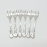 Edwardian Set of Six Sterling Silver Crested Oyster Forks 1908 London Antique