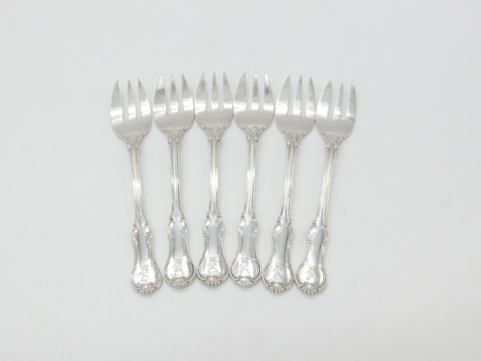 Edwardian Set of Six Sterling Silver Crested Oyster Forks 1908 London Antique