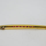 Art Deco 18ct Yellow Gold, Ruby & Diamond Set Bar Brooch Antique c1930s