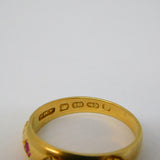Victorian 18ct Yellow Gold, Diamond & Ruby Boat Ring Antique 1892 Birmingham