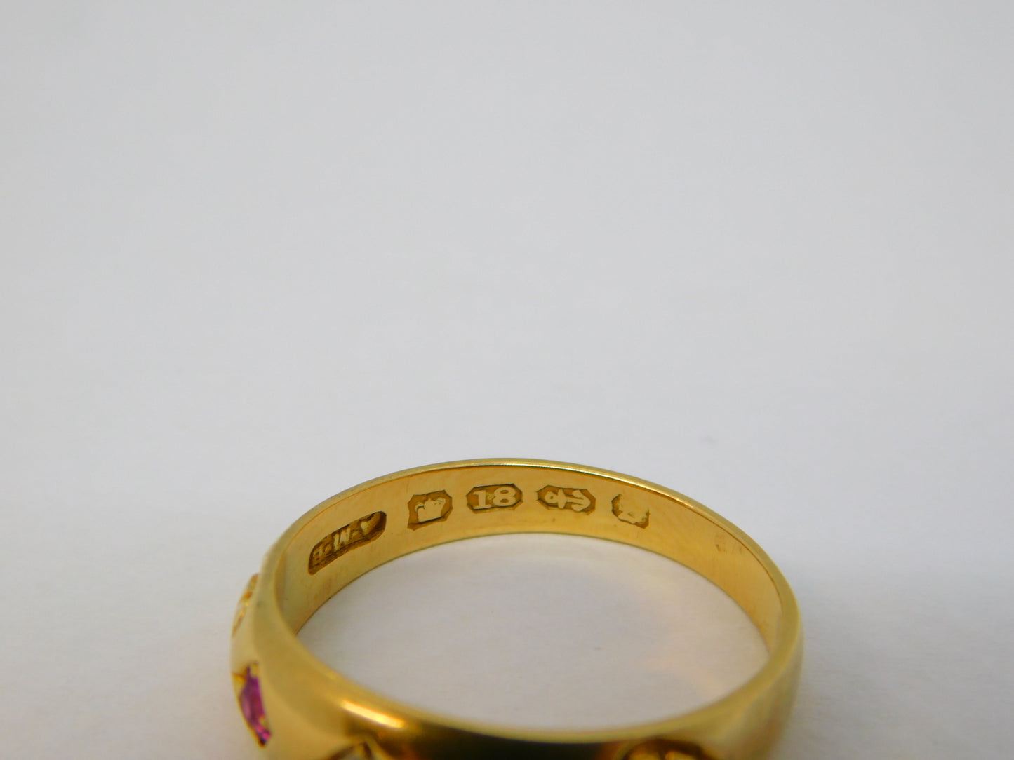 Victorian 18ct Yellow Gold, Diamond & Ruby Boat Ring Antique 1892 Birmingham